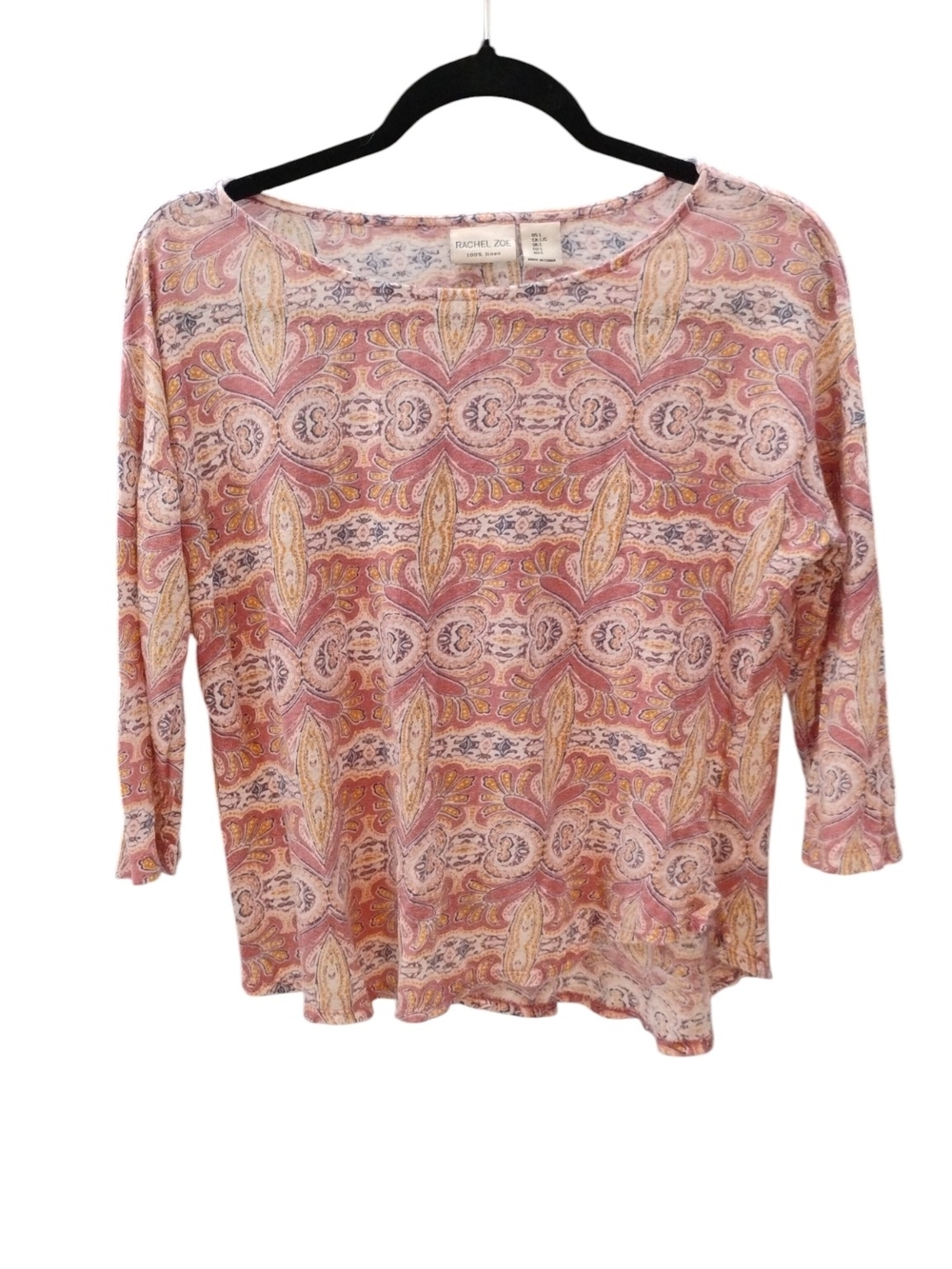 Rachel Zoe Pink Paisley-Print Relaxed Blouse Linen SZ L